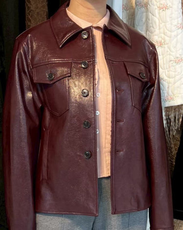 26AW予約受付中<br>【VIVIANO】<br>Faux Leather Plis Creux Jacket