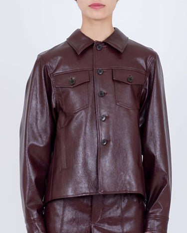 26AW予約受付中<br>【VIVIANO】<br>Faux Leather Plis Creux Jacket