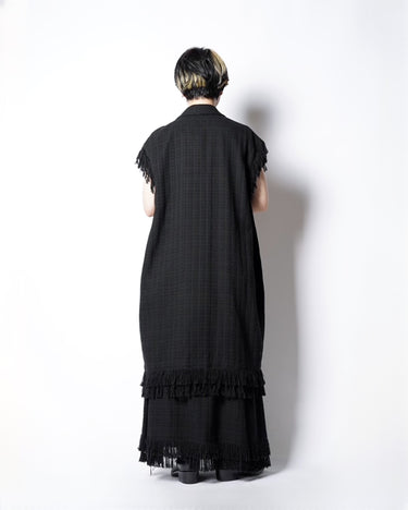 【08sircus】<br>Summer tweed<br>long slit<br>fringe skirt