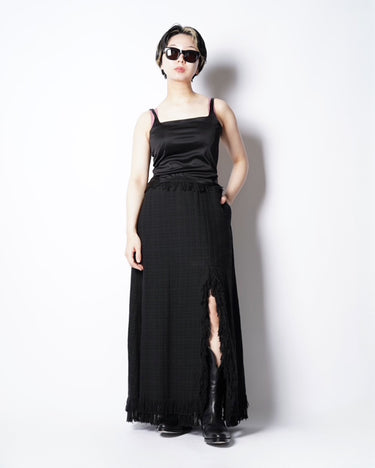 【08sircus】<br>Summer tweed<br>long slit<br>fringe skirt