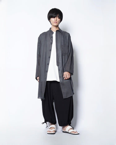 【Yohji Yamamoto POUR HOMME】<br>PIGMENT COATING WASH ASYMMETRIC LONG BLOUSE