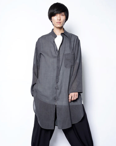 【Yohji Yamamoto POUR HOMME】<br>PIGMENT COATING WASH ASYMMETRIC LONG BLOUSE