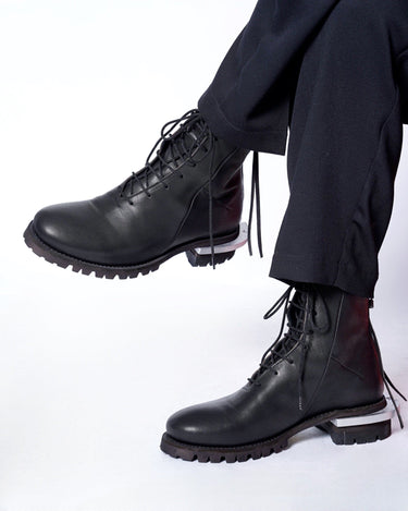 【prasthana】<br>p|p BALMORAL BACK ZIP_茶芯HORSE/STACKED METAL HEEL (PP-002)