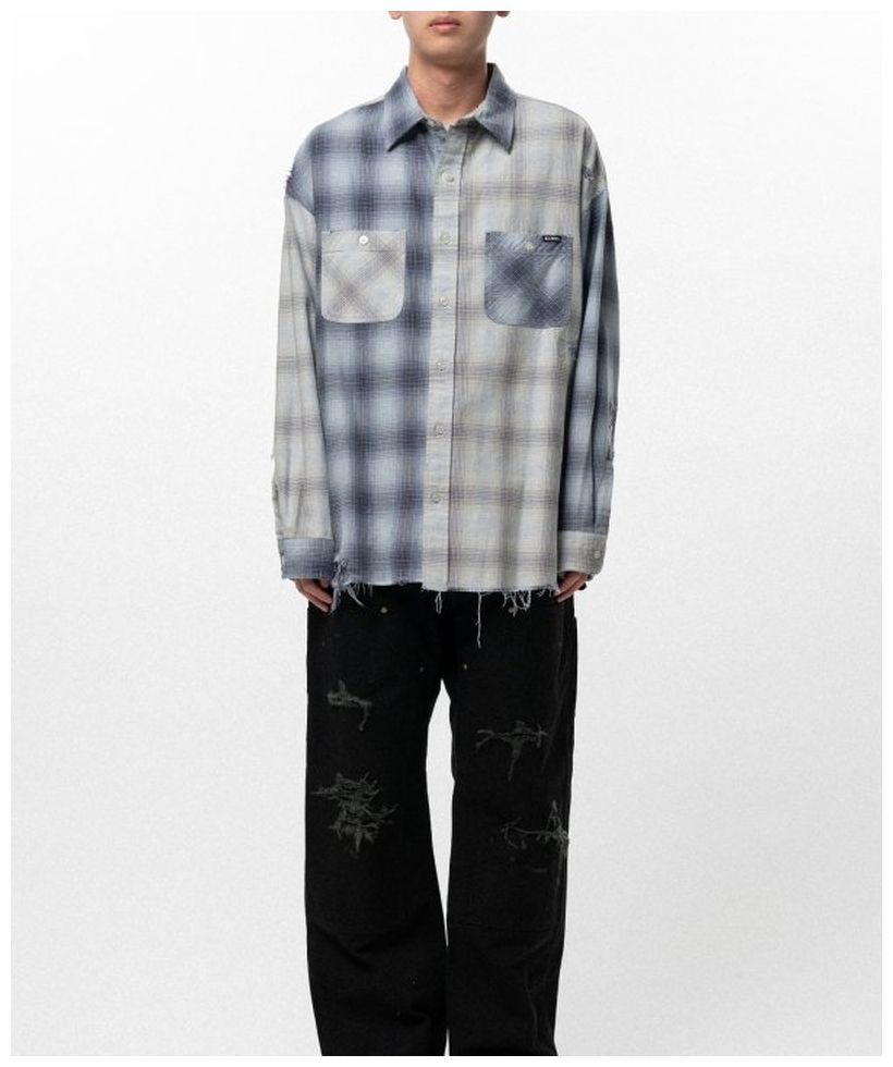 KAMIYA】Repaired Crazy Check Shirt- Amanojak.