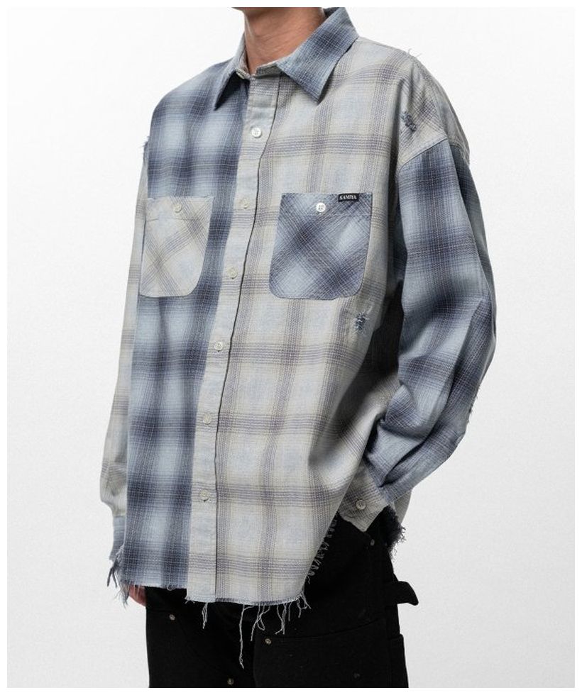 KAMIYA】Repaired Crazy Check Shirt- Amanojak.