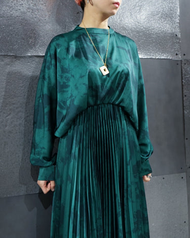 【08sircus】<br>ビンテージサテン<br>ハーフトーン<br>プリーツドレス