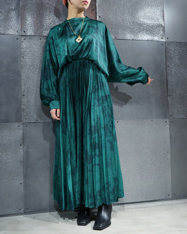 【08sircus】<br>ビンテージサテン<br>ハーフトーン<br>プリーツドレス