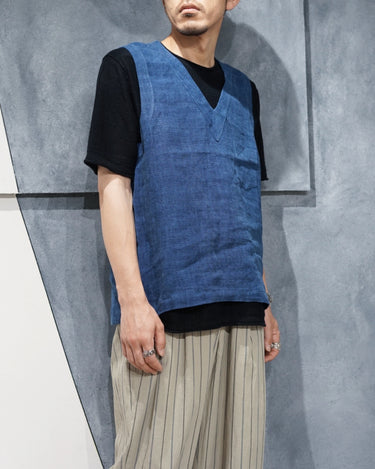 【FRANK LEDER】<br>インディゴリネンベスト<br>with チェストポケット