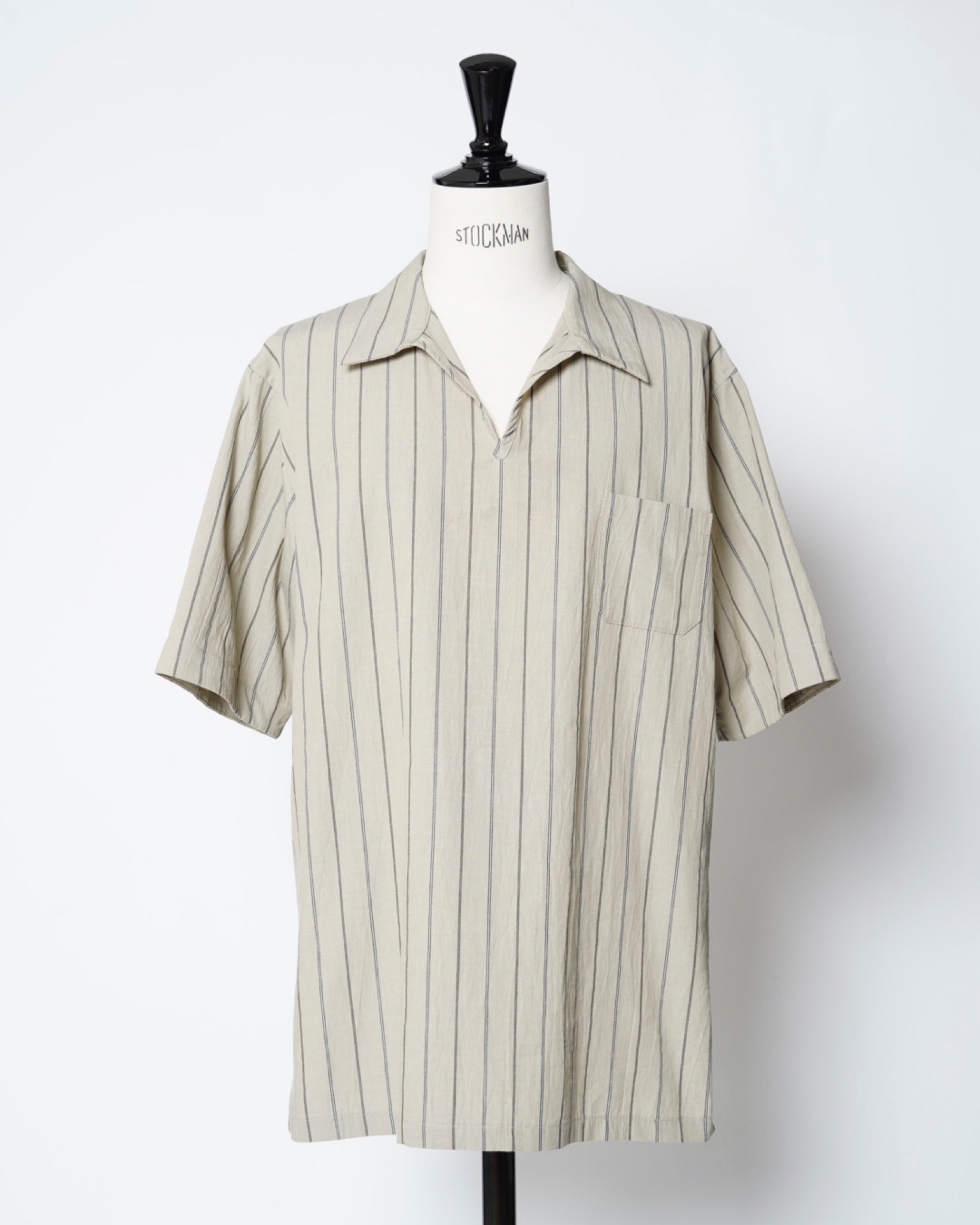 【FRANK LEDER】, ウォッシュドストライプ, コットンリネン, ショートスリーブシャツ