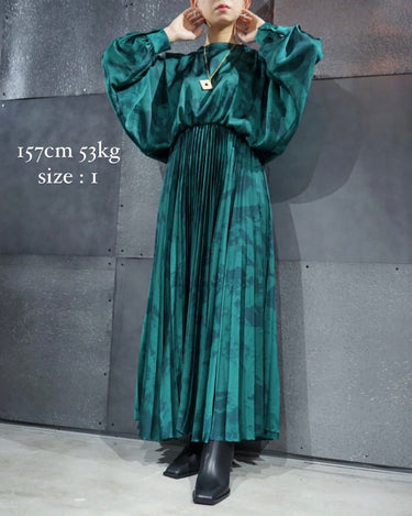 【08sircus】<br>ビンテージサテン<br>ハーフトーン<br>プリーツドレス